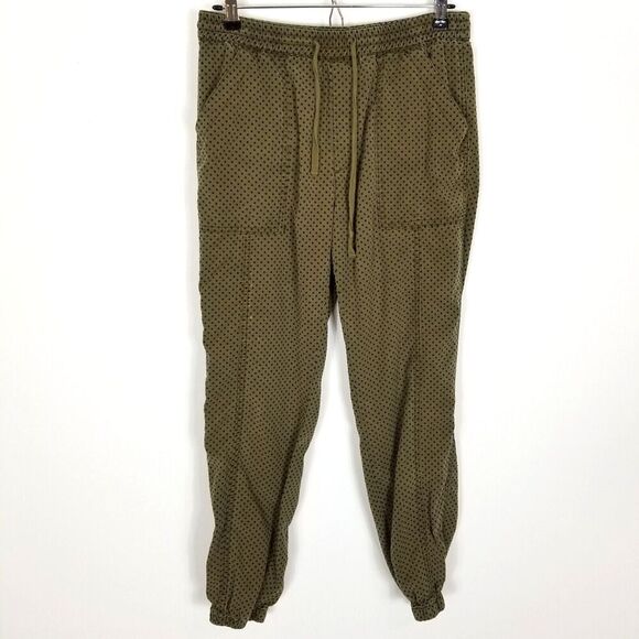 Anthropologie Women's Olive Green Polka Dot Joggers Sz S Pants Drawstring Waist - Picture 1 of 6